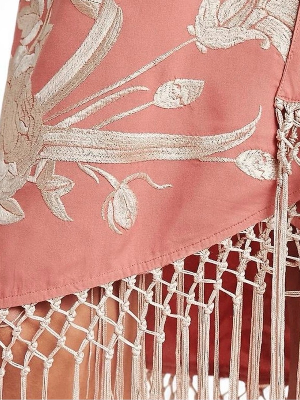 Anthropologie Dusty Rose Floral Embroidered Midi Dress with Fringe - Picture 5 of 11